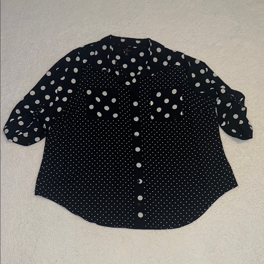 Worthington Black Blouse with White Polka Dots Size 2X ,3/4 length sleeves